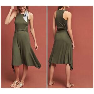 Sleeveless Olive Green Ribbed Midi Dress